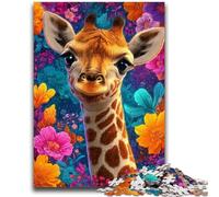 Puzzles pour Adultes 1000 pièces Fleurs Girafe Défi d'intelligence cérébrale Jouets addictifs Cadeau d'anniversaire, Cadeaux, Art Mural 26x38cm