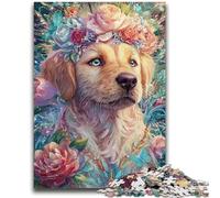 Puzzles pour Adultes 1000 pièces Fleurs Golden Retriever Jeu Stimulant et Jeu Familial Idéal comme Cadeau pour Toute la Famille 26x38cm