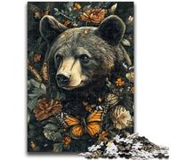 Puzzles pour Adultes 1000 pièces Fleurs Papillon Ours Brun pour 14+ Jeu de défi Unique Jeux de Famille Cadeaux d'anniversaire de Noël 50x75cm