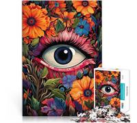 Puzzles pour Adultes 1000 pièces Fleurs psychédéliques pour Les Yeux Fait de Papier，pour Les 14 Ans et Plus Jeux de détente Idées Cadeaux。Taille：26x38cm/10.24x14.96pouce