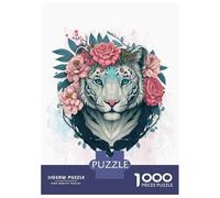 Puzzles pour Adultes 1000 Pièces Floral White Tiger Artwork Puzzle pour Adultes Jeu De Réflexion Améliorez Votre Mémoire Activités Amusantes À La Maison, 38x26cm/1000pcs