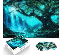 Puzzles pour Adultes 1000 pièces Forêt Magique Cyan Fait de Bois Convient aux Personnes âgées de 14 Ans et Plus Vacances à la Maison : Tuer Le Temps Cadeaux de Jeux stimulants。Taille：50x75cm