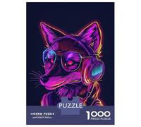 Puzzles pour Adultes 1000 Pièces Fox Headphones Neon Puzzle Détente Jeux Défi Difficile Cadeau Anti-Stress 52x38cm/1000pcs