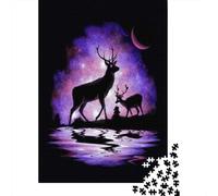 Puzzles pour Adultes 1000 Pièces Galaxy Deer Silhouette Art Print Puzzle Jeux Relaxants Cadeau d'anniversaire À Offrir À Toute La Famille 52x38cm/1000pcs