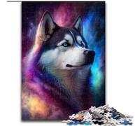 Puzzles pour Adultes 1000 pièces Galaxy Husky en Bois, Parfait pour Halloween, Noël, Anniversaire, 1000 pièces(50x75cm)