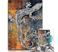 Puzzles pour Adultes 1000 pièces Gecko Aquarelle, Anti-Stress, Vacances à la Maison, avec Affiche et fiche de Questions-réponses Assorties (38x26cm)