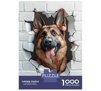 Puzzles pour Adultes 1000 Pièces German Shepherd Breaking Through Wall Puzzles pour Adultes Jeu Manuel Défi Difficile Aidez Votre Cerveau À Faire Travailler 52x38cm/1000pcs
