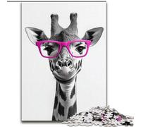 Puzzles pour Adultes 1000 pièces Girafe à Lunettes, Jeu Stimulant et Familial avec des pièces de Formes aléatoires entièrement emboîtables (Taille 50x75cm)