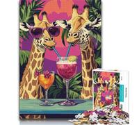 Puzzles pour Adultes 1000 pièces Girafe Buvant Un Verre, Jeu Stimulant et Jeu éducatif en Famille pour Anniversaire, Noël 38x26cm