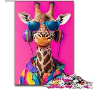 Puzzles pour Adultes 1000 pièces Girafe écoutant de la Musique, Jeux éducatifs, décoration d'intérieur, idéal comme Cadeau pour Toute la Famille (Taille 50x75cm)