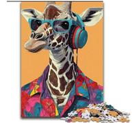 Puzzles pour Adultes 1000 pièces Girafe écoutant de la Musique Puzzles 1000 pièces pour Adultes Cadeau DIY Amusant Convient pour la décoration de la Maison, du Salon, du Bureau (Taille 26x38cm)
