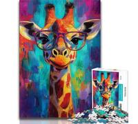 Puzzles pour Adultes 1000 pièces Girafe Portant des Lunettes, Anti-Stress, défi Difficile, décoration d'intérieur Unique et Cadeaux (75x50cm)