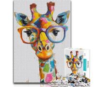 Puzzles pour Adultes 1000 pièces Girafe Portant des Lunettes, Jouet éducatif et décompressant, Cadeau d'anniversaire, Cadeaux (75x50cm)