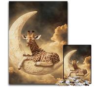 Puzzles pour Adultes 1000 pièces Girafe sur la Lune Puzzles en Carton Design Complexe pour Adolescents, décoration DIY et Divertissement Stimulant pour Le Cerveau 26x38cm