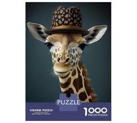 Puzzles pour Adultes 1000 Pièces Giraffe Funny Animal Hat Puzzle Jeux Relaxants Difficile, Difficile, Stimulant À Terminer 38x26cm/1000pcs