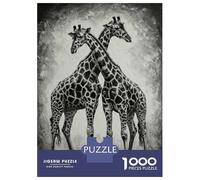 Puzzles pour Adultes 1000 Pièces Giraffe Pair in Black and White Puzzle Adulte Jeux Amusants Course De Vitesse Manuelle Jeu Stimulant Cadeaux 52x38cm/1000pcs