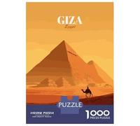 Puzzles pour Adultes 1000 Pièces Giza Egypt Pyramid Camel Desert Illustration Puzzles pour Adolescents Vacances À La Maison Tuer Le Temps Stimuler Le Cerveau Cadeaux d'anniversaire Et De Noël Uniques
