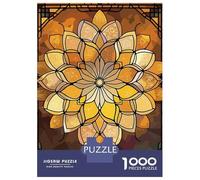 Puzzles pour Adultes 1000 Pièces Golden Floral Stained Glass Mandala Adolescents Puzzles Jeux Relaxants pour S'amuser en Famille Activités Amusantes À La Maison 52x38cm/1000pcs
