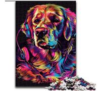 Puzzles pour Adultes 1000 pièces Golden Retriever avec Casque Puzzle idéal pour Les Amoureux, du Nouvel an, de la Saint-Valentin (Taille : 50x75cm)