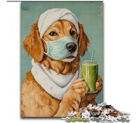 Puzzles pour Adultes 1000 pièces Golden Retriever Buvant du café Anti-Stress Défi Difficile Convient pour la décoration de Bureau 50x75cm