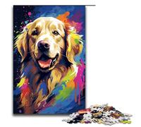 Puzzles pour Adultes 1000 pièces Golden Retriever dans Le cratère est entouré de Motifs d'assemblage Aide Le Cerveau à exercer des Jouets addictifs pour cultiver la Patience 75x50cm
