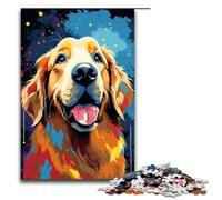 Puzzles pour Adultes 1000 pièces Golden Retriever dans Le cratère est entouré de Motifs d'assemblage Aide Le Cerveau à exercer des Jouets addictifs pour cultiver la Patience 75x50cm