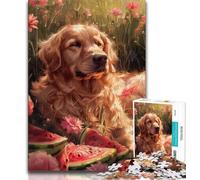 Puzzles pour Adultes 1000 pièces,Golden Retriever et Feuilles mortes,Puzzles Difficiles pour Adultes,pour Tuer Le Temps en Vacances avec des pièces de Formes aléatoires entièrement emboîtables