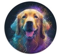 Puzzles pour Adultes 1000 pièces Golden Retriever Fantasy Puzzle Rond 1000 pièces Casse-tête Haute difficulté pour Adolescents 67,5 x 67,5 cm