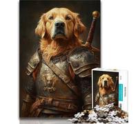 Puzzles pour Adultes 1000 pièces Golden Retriever Knight, Jouets à Faire soi-même, idéal comme Cadeau pour Toute la Famille Convient pour Et 14 38x26cm