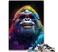 Puzzles pour Adultes 1000 pièces Gorilles colorés avec Lunettes Jeu Stimulant et Jeu Familial avec des pièces entièrement emboîtables de Formes aléatoires 26x38cm