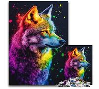 Puzzles pour Adultes 1000 pièces Graffiti Wolf Puzzles en Bois pour Noël, Halloween, Pâques, Nouvel an 50x75cm