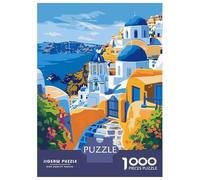 Puzzles pour Adultes 1000 Pièces Greek Island Santorini Adolescents Puzzles Jeux Relaxants pour S'amuser en Famille Activités Amusantes À La Maison 52x38cm/1000pcs