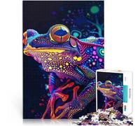 Puzzles pour Adultes 1000 pièces Grenouille néon psychédélique Défi Difficile pour soulager Le Stress Bon Cadeau 75x50cm