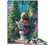 Puzzles pour Adultes 1000 pièces Grizzly Bear sur Les Toilettes, Jeu Stimulant pour Femmes, Cadeaux pour Hommes (38x26cm)