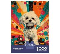 Puzzles pour Adultes 1000 Pièces Groovy Maltese Retro Dog Art Print Retro Dog on Vinyl Puzzles pour Adultes Jeu De Réflexion Et De Logique Activités Amusantes À La Maison, 38x26cm/1000pcs