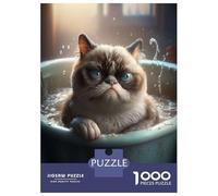 Puzzles pour Adultes 1000 Pièces Grumpy Cat Meme Bathtub Puzzle pour Adultes Jeu De Réflexion Une Œuvre d'art Activités Amusantes À La Maison 52x38cm/1000pcs