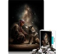 Puzzles pour Adultes 1000 pièces Guerrier et Loup Adolescent Puzzle Jeu Familial Soulagement du Stress Défi Difficile Convient aux Couples 26x38cm