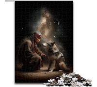 Puzzles pour Adultes 1000 pièces Guerrier et Loup Jouet éducatif intellectuel décompressant Cadeaux du Père Noël Secret (Taille 50x75cm)