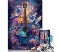 Puzzles pour Adultes 1000 pièces Guitare de la Paix, Anti-Stress, Vacances à la Maison, Tue Le Temps avec Affiche et fiche de Questions Assorties (38x26cm)