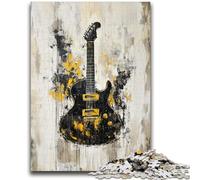 Puzzles pour Adultes 1000 pièces Guitare dorée Jeu Stimulant et Jeu Familial Cadeaux du Père Noël Secret 50x75cm
