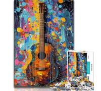 Puzzles pour Adultes 1000 pièces Guitare Peinture à l'huile, Jeu éducatif Familial Décoration Murale Cadeaux d'anniversaire et de Noël Uniques 38x26cm