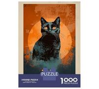 Puzzles pour Adultes 1000 Pièces Halloween The Black Cat Puzzle Détente Jeux Défi Difficile Cadeau Anti-Stress 38x26cm/1000pcs