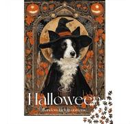 Puzzles pour Adultes 1000 Pièces Halloween Witch Dog Art Print-3 Puzzle pour Adultes Jeux Relaxants Course De Vitesse Manuelle Activités Amusantes À La Maison 38x26cm/1000pcs