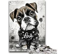 Puzzles pour Adultes 1000 pièces Happy Boxer Puppy Jeu éducatif Familial Offrez des Cadeaux pour Toute la Famille à partir de 14 Ans 26x38cm