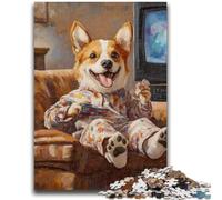 Puzzles pour Adultes 1000 pièces Happy Corgi Anti-Stress Défi Difficile Convient pour la décoration de Bureau 26x38cm