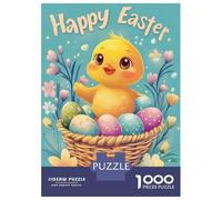 Puzzles pour Adultes 1000 Pièces Happy Easter Chick with Eggs Puzzles pour Adolescents Jeux De Détente Une Œuvre d'art Cadeaux Uniques pour Un Anniversaire Ou Noël 70x50cm/1000pcs