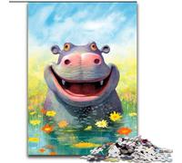 Puzzles pour Adultes, 1000 pièces Happy Hippo Delight en Bois, idéal pour Les Anniversaires et Les fêtes(50x75cm)