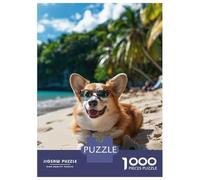 Puzzles pour Adultes 1000 Pièces Happy Welsh Corgi Beach Puzzle pour Adultes, Jouet Anti-Stress, Difficile, Excellent Cadeau pour Les Amateurs De Jeux 38x26cm/1000pcs