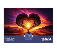 Puzzles pour Adultes 1000 Pièces Heart-Shaped Tree Sunset Puzzles pour Adolescents Jeux De Détente Une Œuvre d'art Cadeaux Uniques pour Un Anniversaire Ou Noël 38x26cm/1000pcs