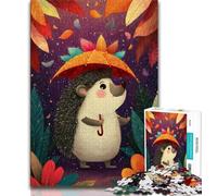 Puzzles pour Adultes 1000 pièces Hérisson Tenant Un Parapluie Puzzles pour Adolescents Anti-Stress Staycation Tuer Le Temps Améliorer l'amour Entre Les Couples 26x38cm